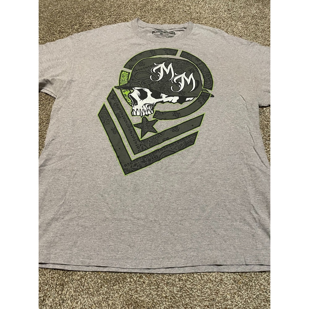 Metal Mulisha Mens XL Graphic T-Shirt Heather Gray Skull Helmet Paisley Neon